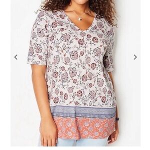 J.Jill Boho Pima Cotton Double- V Tunic Medium